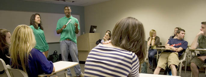 A School of Business student gives a presentation in one of West Penn's 