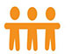 A silhouette of three stick figures standing next to each other to represent a meeting or gathering.