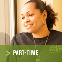 An image of a Point Park student for web users to click on to learn more about part-time and accelerated programs.