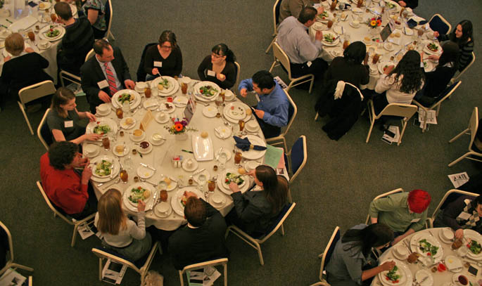 The Networking Reception and Etiquette Dinner gave students a chance to network and learn formal table manners for business occasions. | Photo by Joel Brewton