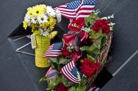 A patriotic bouquet of flowers was left at the Flight 93 memorial in Shanksville, Pa. | Photo by Karen Bullock