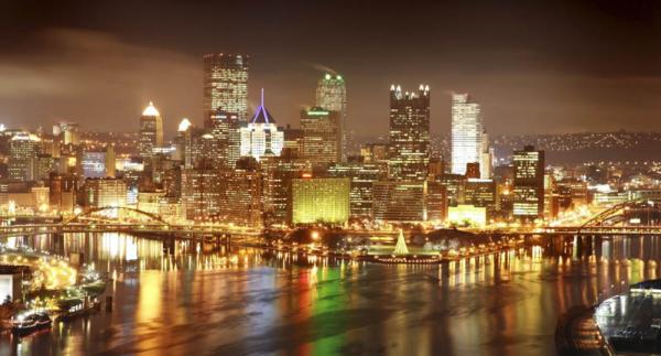 A view of Downtown Pittsburgh at night