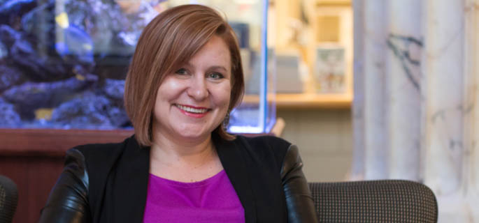 Pictured is Jessica McCort, Ph.D., assistant professor of composition and rhetoric. | Photo by Victoria A. Mikula