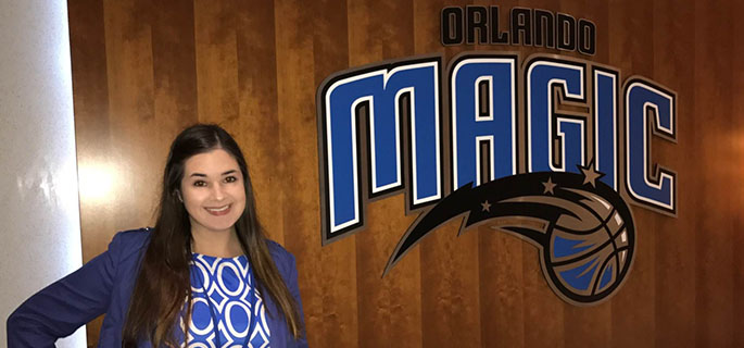 Pictured is SAEM alumna Dana Drewniak, ticket sales representative for Orlando Magic. | Photo by Rachel Maddox