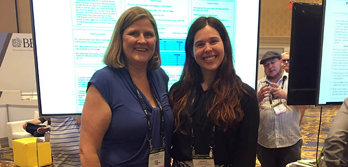 M.A. alumna Jenny Snow and Professor Heather Starr Fiedler at the Broadcast Education Association conference in Las Vegas. Submitted photo