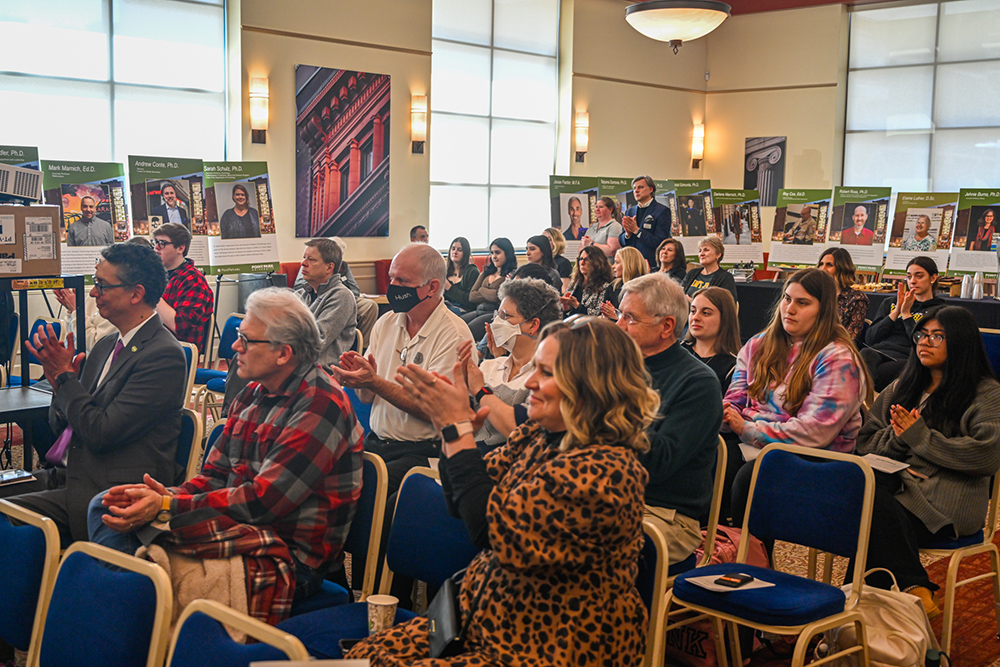 Pictured are attendees at the 2023 Faculty Research Symposium & Finkelhor Lecture. Photo by Joey Bova.