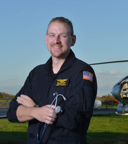 Pictured is public administration student and flight paramedic Peter Frenchak.