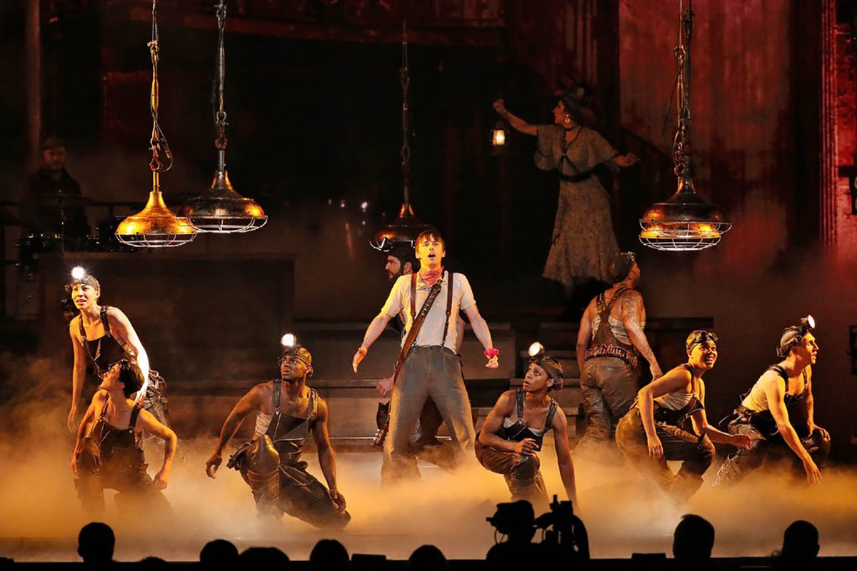 Ahmad Simmons performs at the Tony Awards with the cast of Hadestown.
