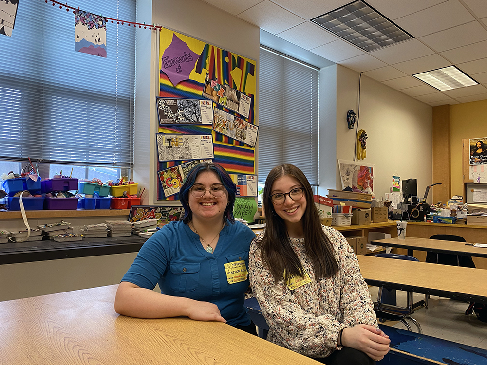 Elizabeth Schrim and Carlina Cutuli were among the School of Education students who taught their own maker and STEM education lessons at Jefferson Elementary School. 