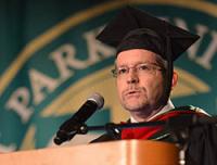 Point Park alumnus Michael DeCourcy gave the keynote speech to students during Convocation 2012.