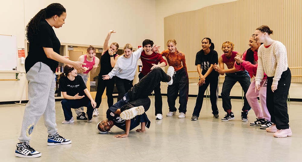 Professor Crystal Frazier teaches a hip hop class. Photo | Ethan Stoner