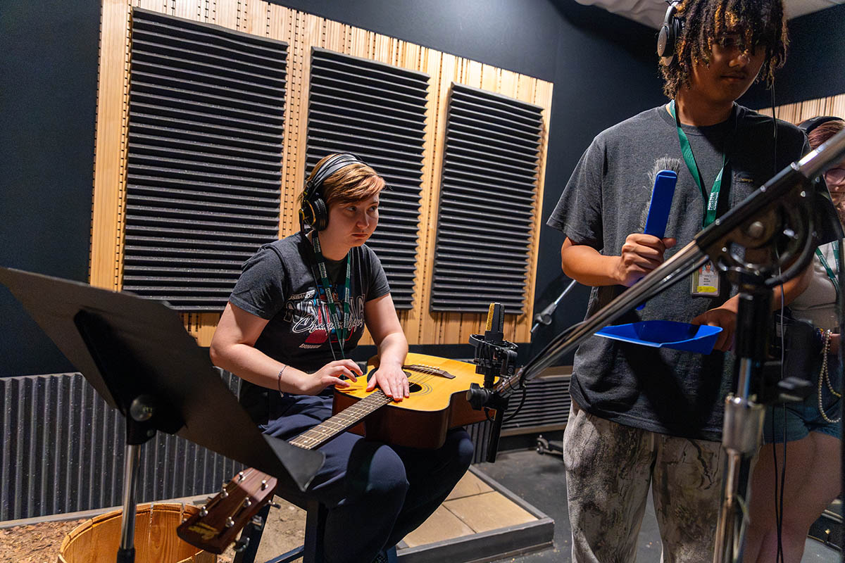 Students at Sound Camp create sounds in the Foley/ADR Studios.