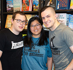 Pictured are literary arts alumni Josh Hrala, Andie Fullmer and Patrick Morris. Photo by Brandy Richey.