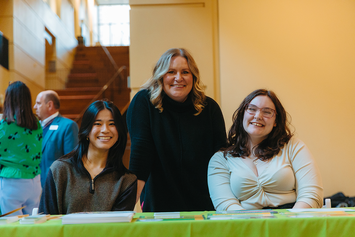 Pictured are Professor Jessica McCort and students at the 2024 Scholastic Writing Awards. Photo by Ethan Stoner.