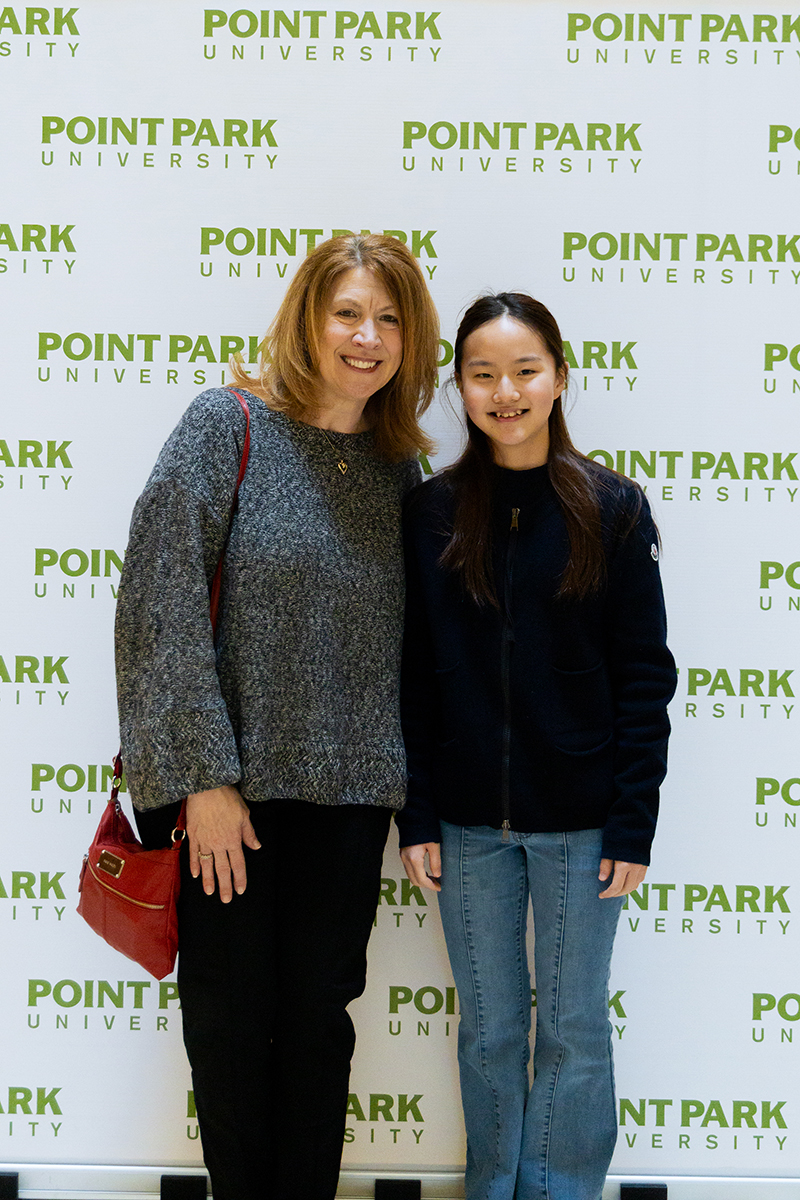 American Voice nominee Kate Jeon and her teacher, Melissa DeSimone of Avonworth Middle School, pose for a photo at the 2024 Scholastic Writing Awards. Photo by Ethan Stoner.