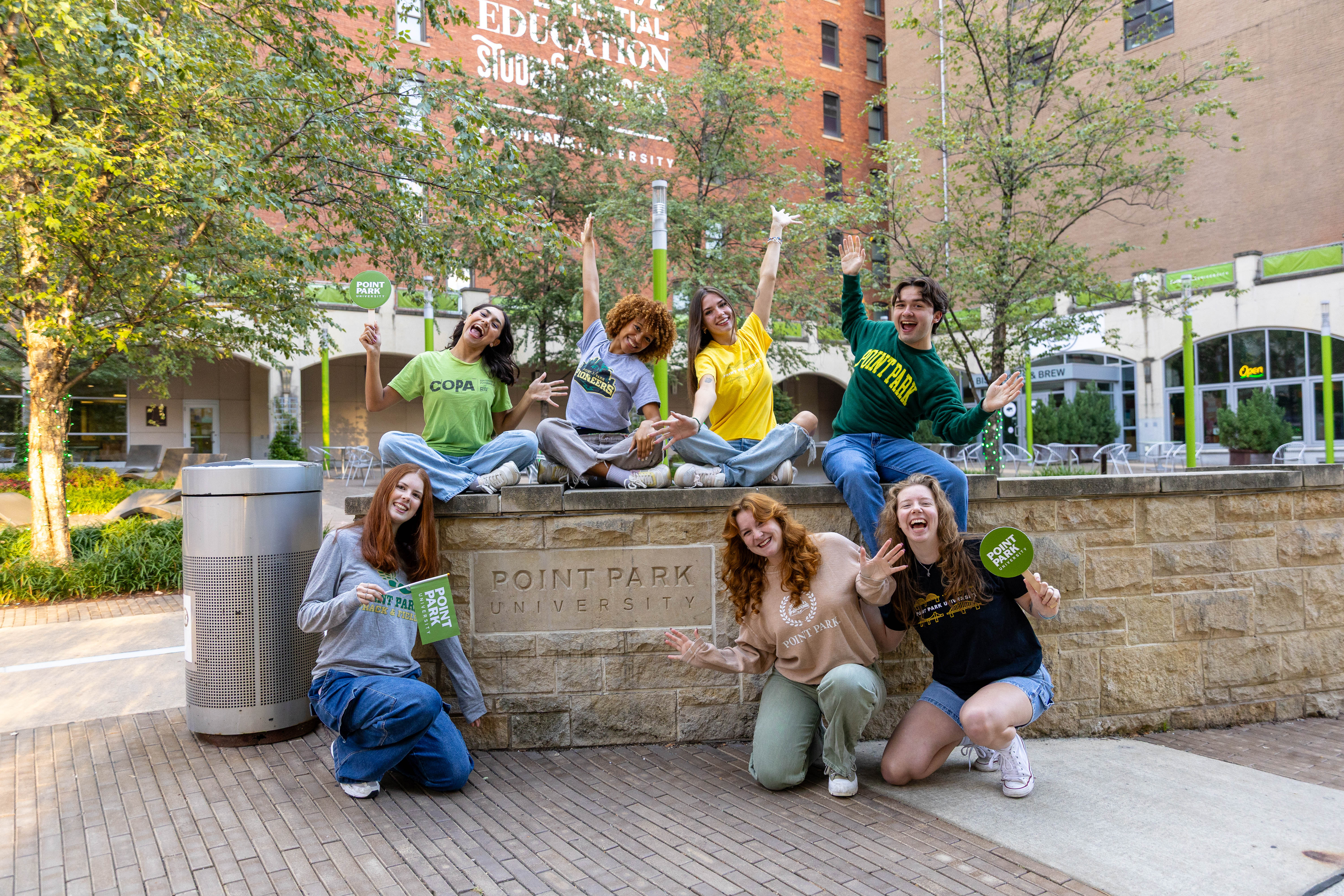 Pictured is a group of students on Point Park's campus. Photo by Paul Koontz.