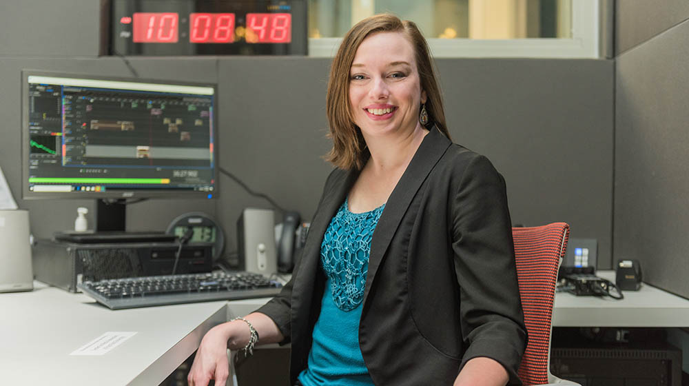 Pictured is Ashley Murray in the Center for Media Innovation. Photo | Nick Koehler