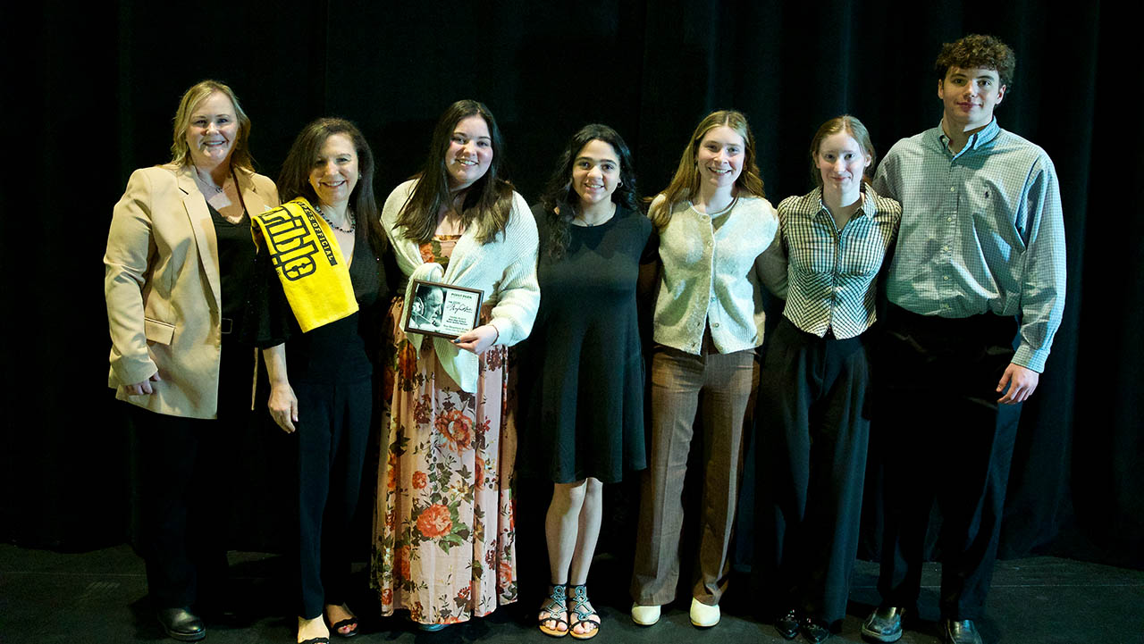 Provost Shari Payne and high school students at the Myron Cope Awards. 