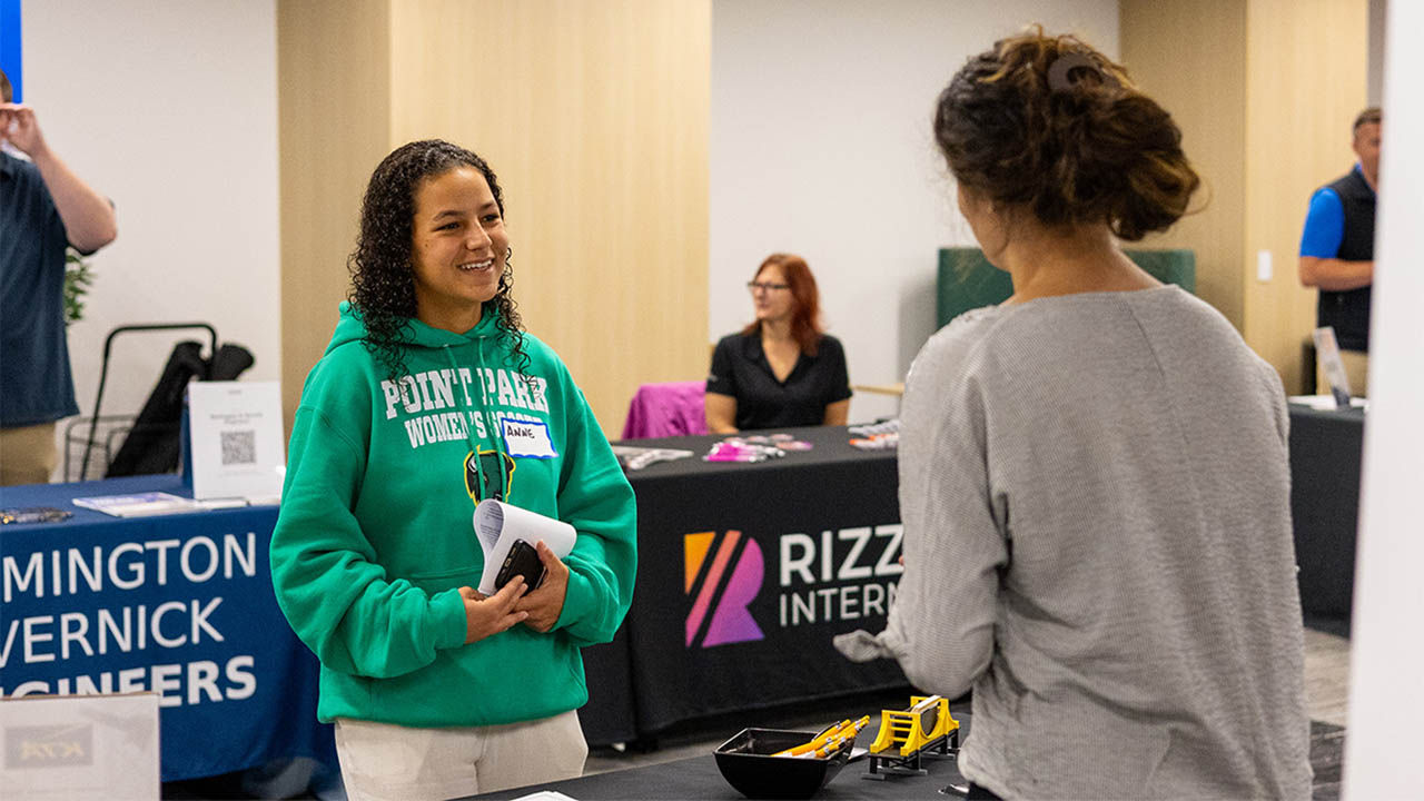 Engineering students attend a career fair at Point Park University.