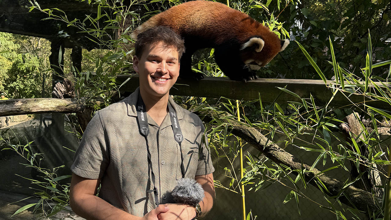Pictured is Gavin Anderson '24, digital communications manager at the Pittsburgh Zoo and Aquarium.