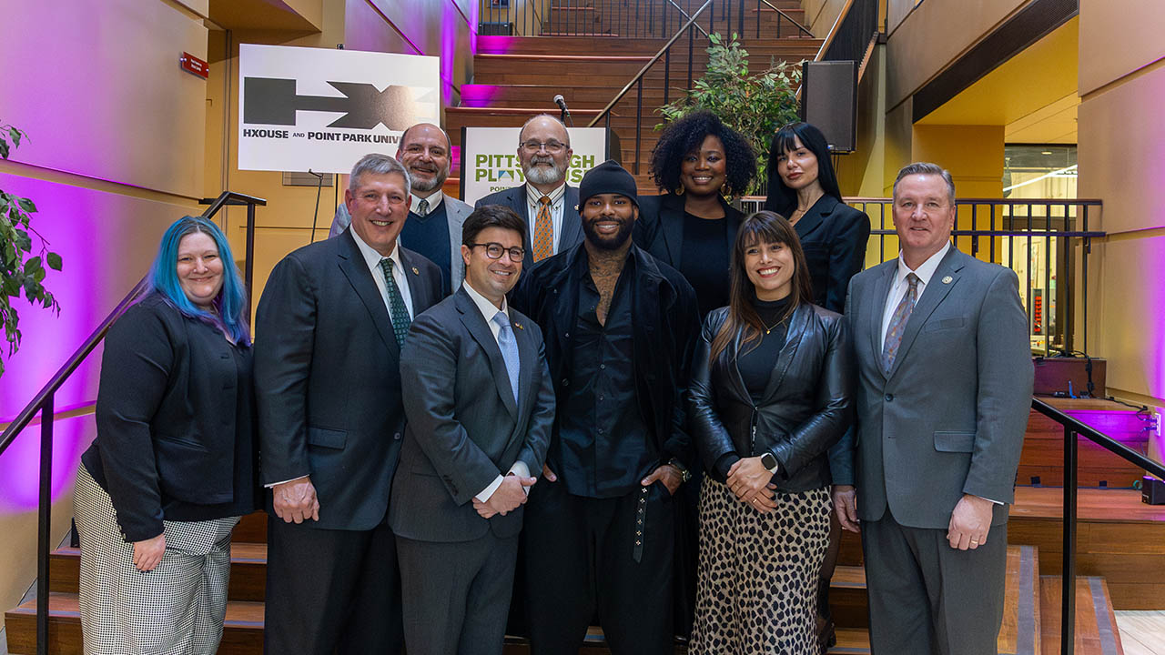 A photo from the announcement event in the university's Pittsburgh Playhouse. 