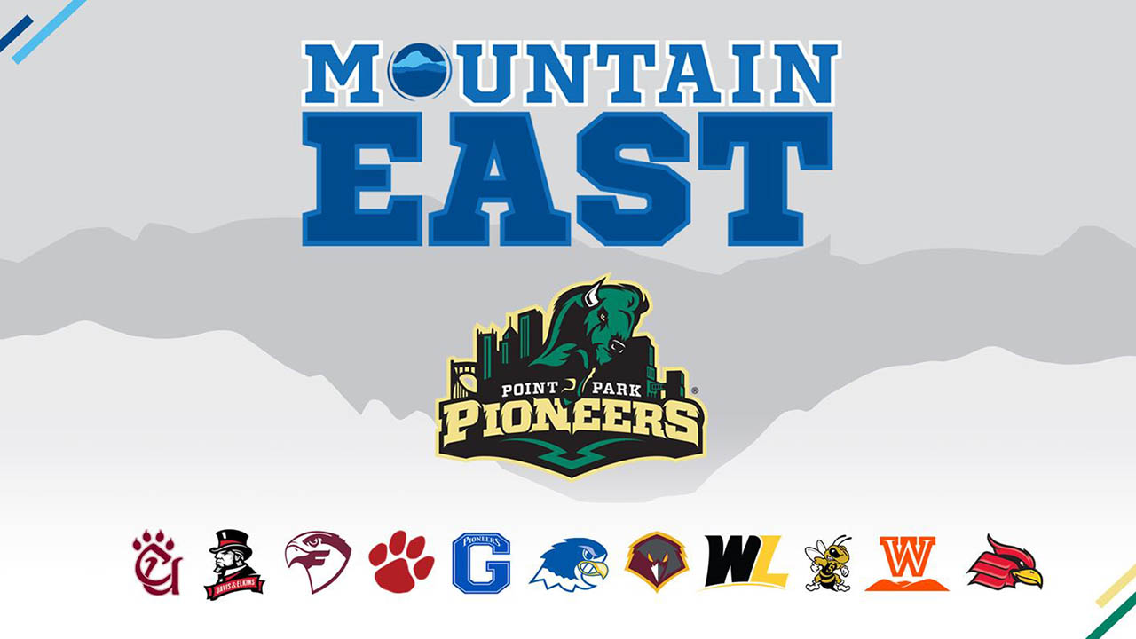 Logos of colleges and universities a part of the Mountain East Conference.