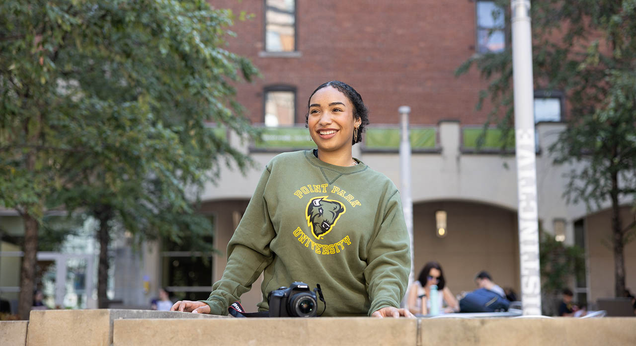 Pictured is Nadia Jones in Village Park. 