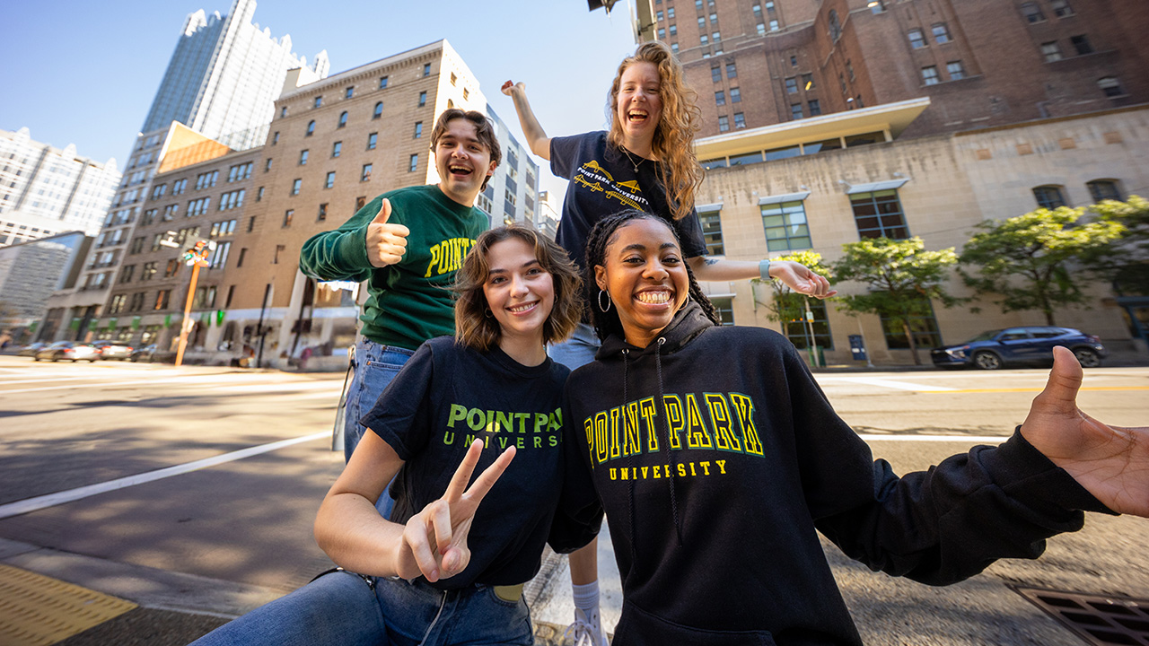 Point Park students on campus.