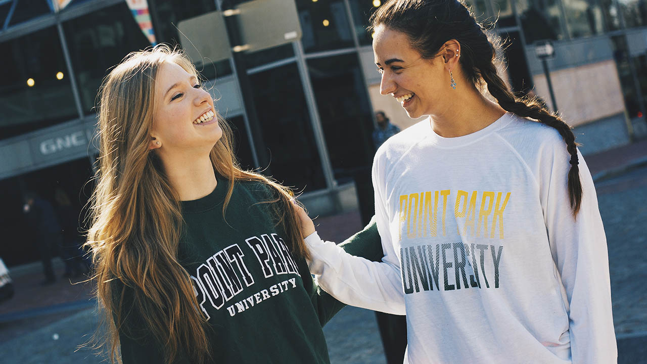 Students in Point Park sweatshirts. 