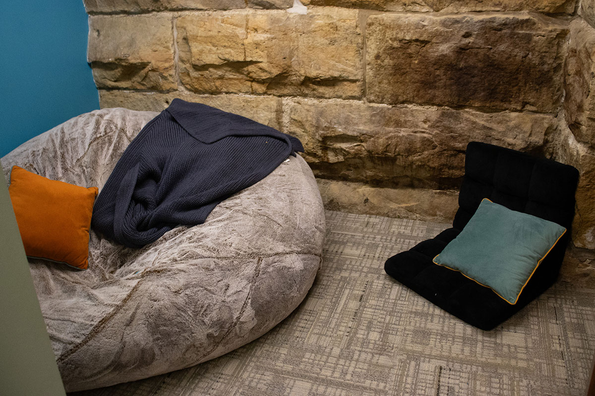 A room with a bean bag.