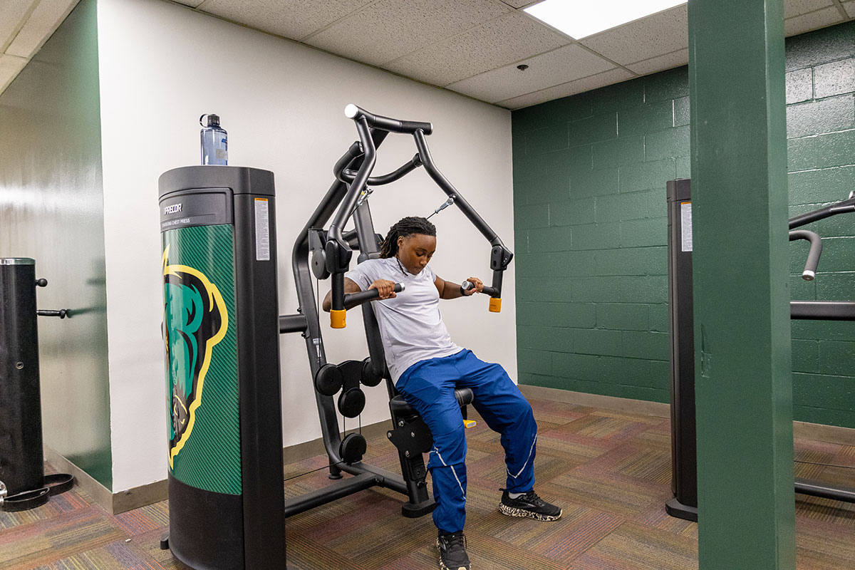 A student works out.