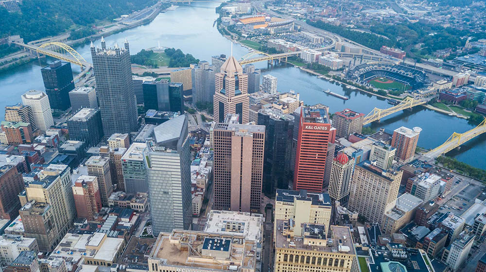 An aerial photo of Downtown Pittsburgh. Photo | Nick Koehler