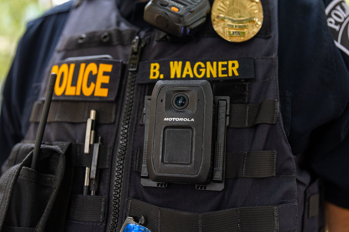 Close-up photo of a police officer's body camera.