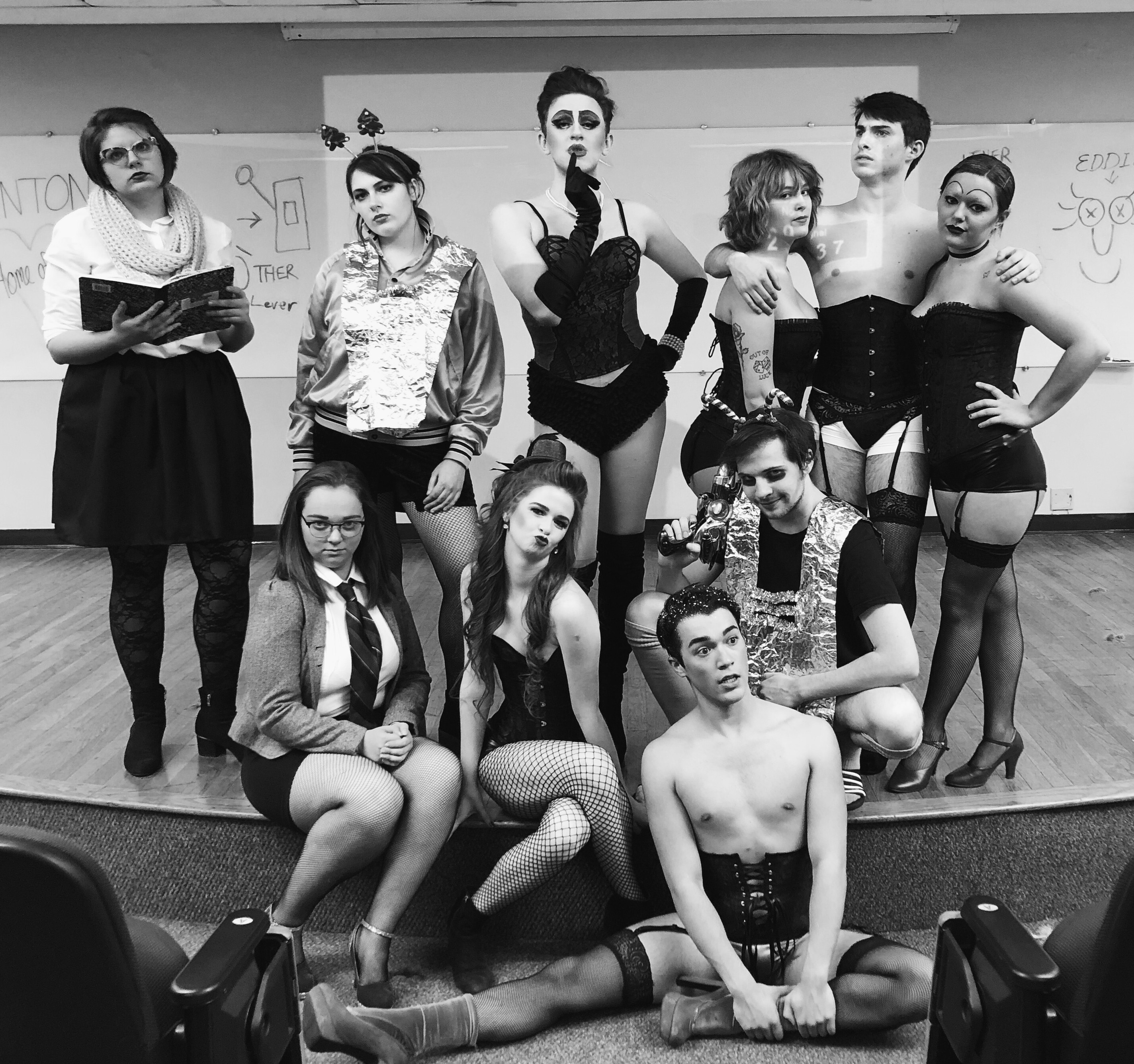 Cast members of the SAEM Club's presentation of The Rocky Horror Picture Show