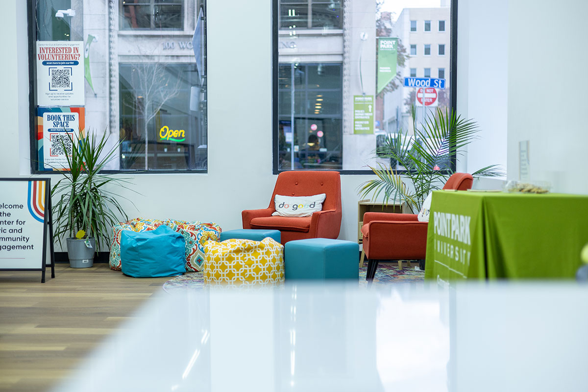 The sitting area of the Center for Civic and Community Engagement.