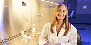 Pictured is a student in the biology lab. Photo | Jim Judkis