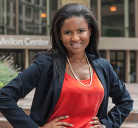 Pictured is BNY Mellon analyst Melisa Chipangila Campbell, a 2009 economics and finance and 2011 M.B.A. alumna. | Photo by Chris Rolinson