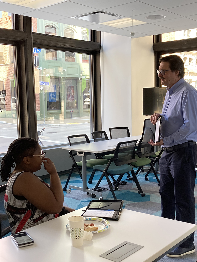 Professor Robert Derda gave a presentation at the Cooper Gibson's Personal Branding and Networking Workshop, held April 23, 2022 at the Michael P. Pitterich Sales & Innovation Center at Point Park.