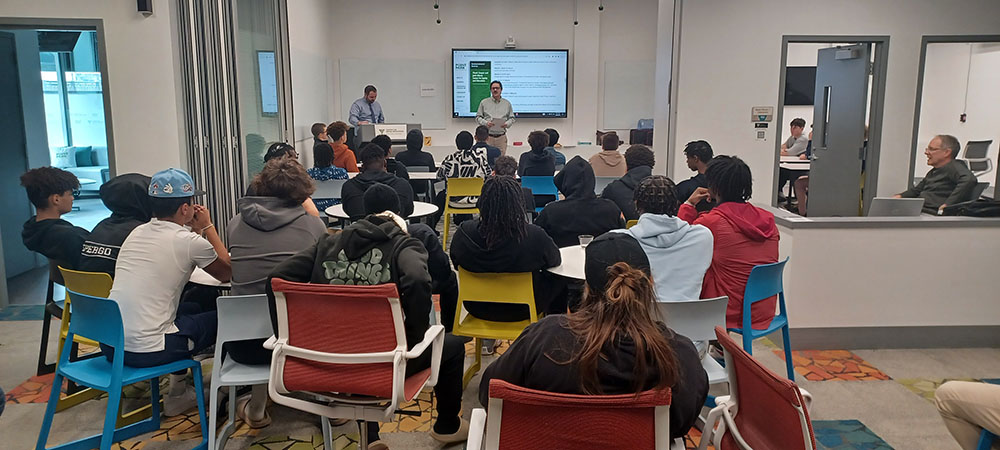 Professor Robert Derda speaks to students at a recent Chuck Cooper and Josh Gibson Center for Equity and Education event. Submitted photo.
