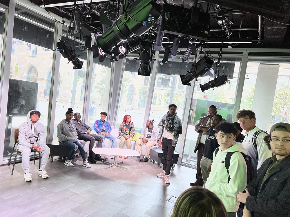 Students explore the CMI TV studio during a Rising Brothers and Sisters event on Point Park's campus. Submitted photo.