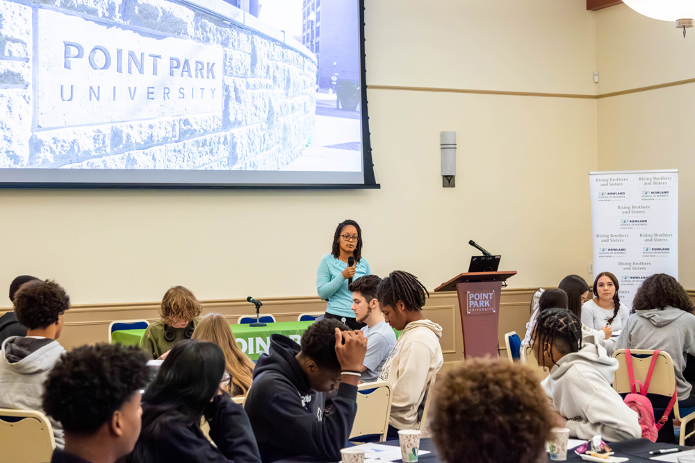 Students at a Rising Brothers and Sisters event at Point Park University on Oct. 23, 2025.