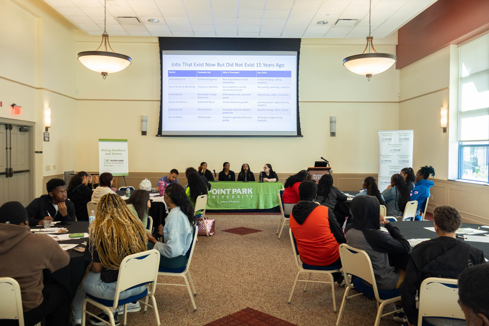 Students at a Rising Brothers and Sisters event at Point Park University on Oct. 14, 2025.