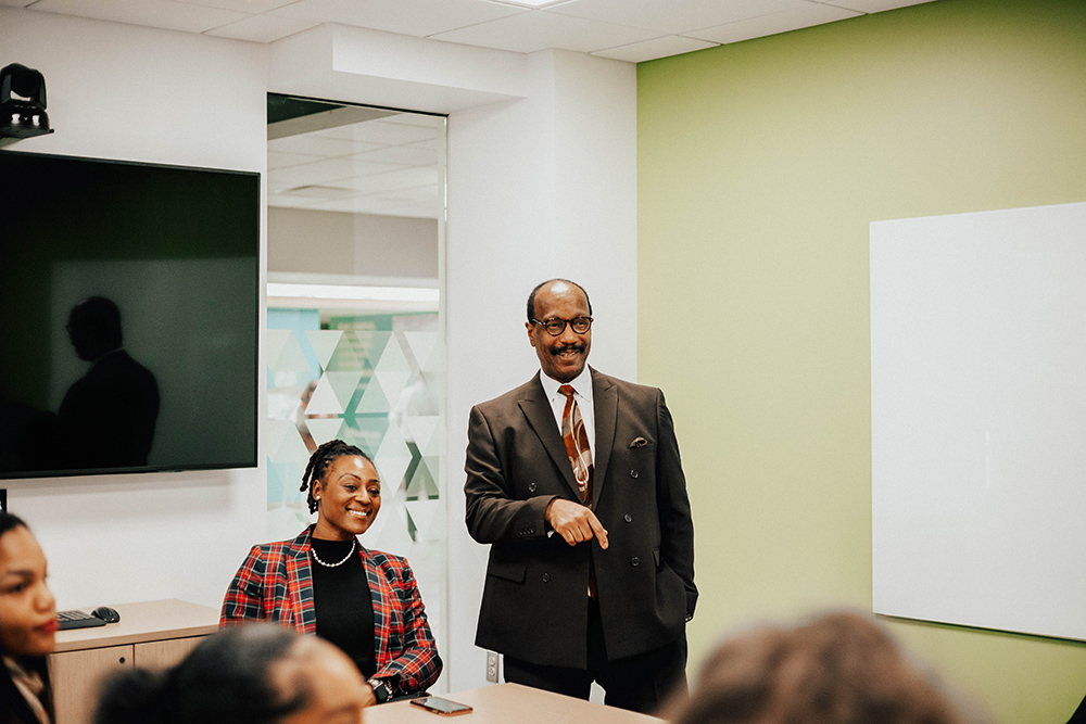 Pictured is alumna Patriece Thompson, MBA, speaking at a Rising Brothers and Sisters event. Photo by Madi Fisher.