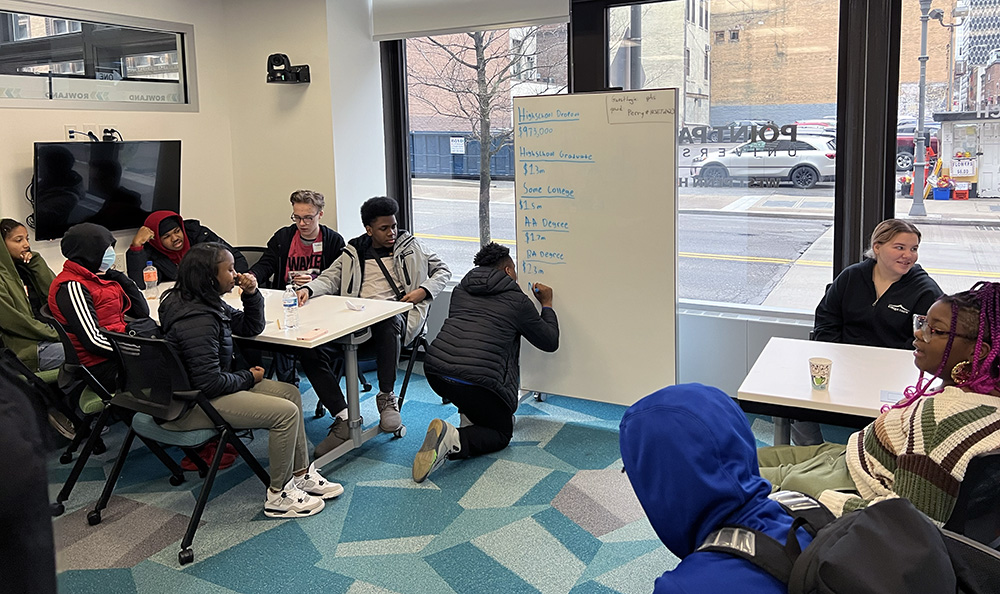 Students from Perry High School take part in a financial literacy exercise during a Rising Brothers and Sisters event at Point Park University. Submitted photo.