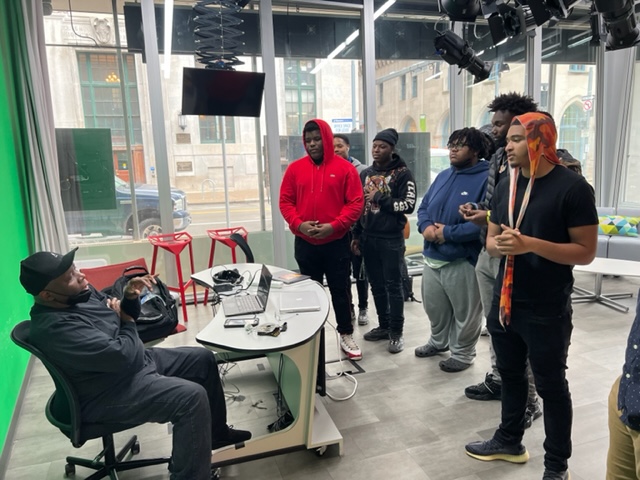 Pictured are Taylor-Allderdice students visiting Point Park's Center for Media Innovation.