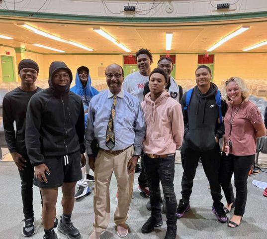 Dr. Mitchel Nickols kicked off the Rising Brothers and Sisters program with students at Pittsburgh Allderdice High School, Sept. 13, 2022.