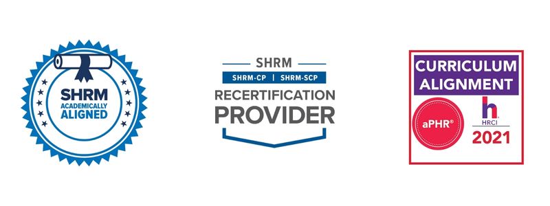 Pictured are badges for SHRM and HRCI certifications.
