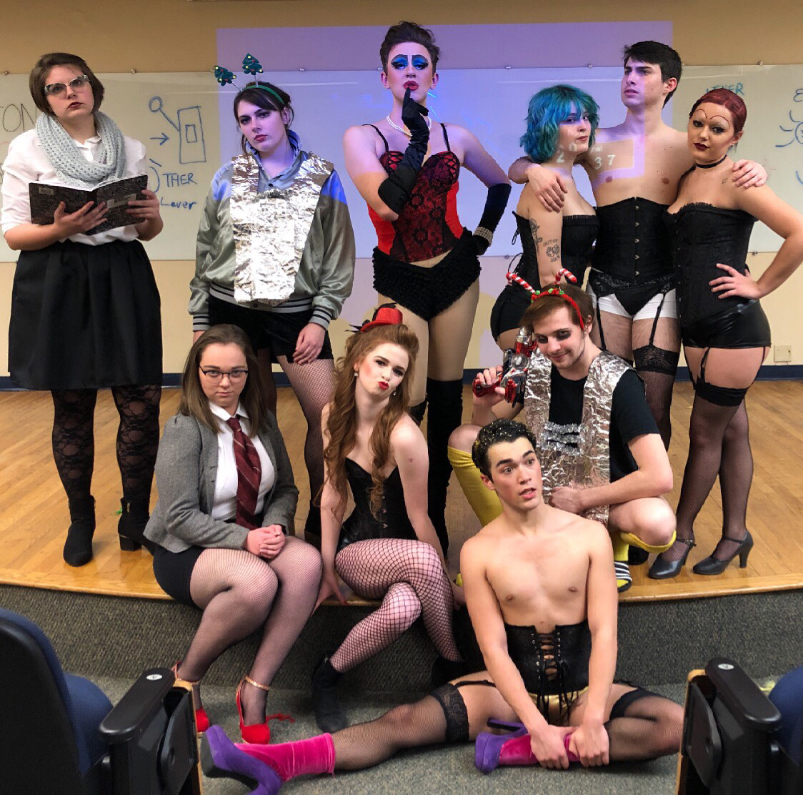 Cast members of the SAEM Club's presentation of The Rocky Horror Picture Show
