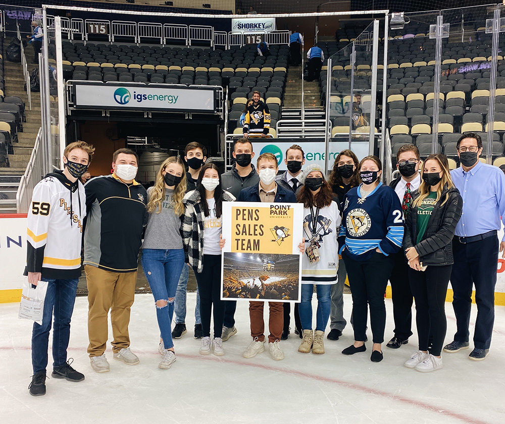 Pictured are SAEM students who participated in the Pittsburgh Penguins Sales Team.