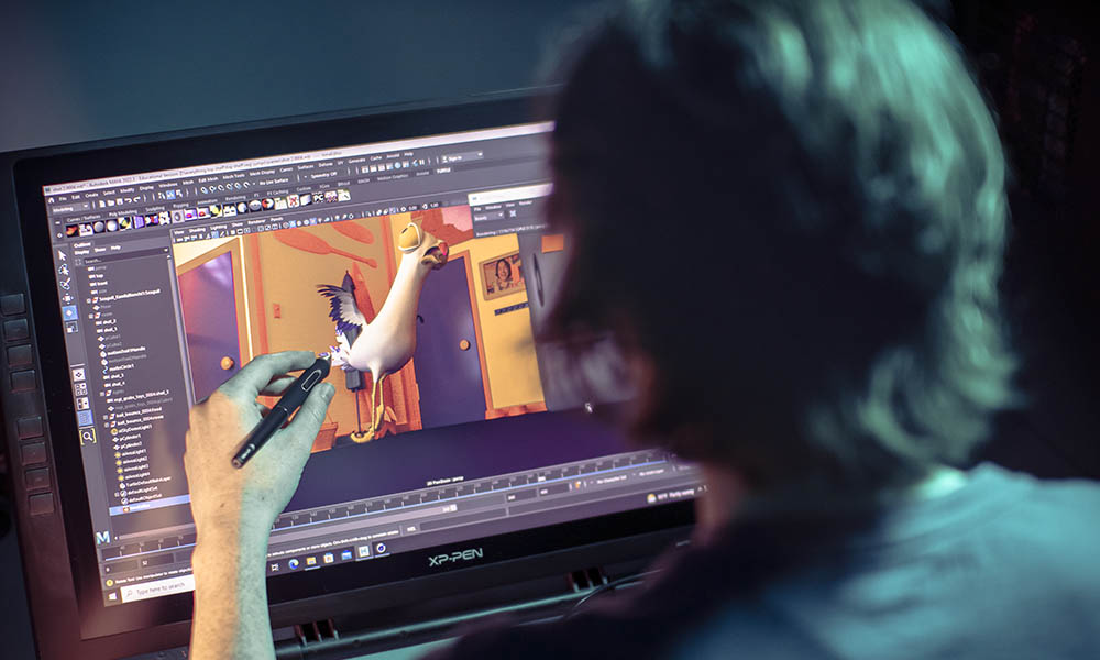 A photo of a student creating an animation in class.